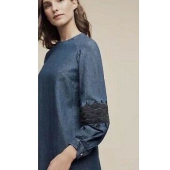 Anthropologie Ne Quittez Pas Denim Open Sky Embroidered Dress NWT - Picture 1 of 12